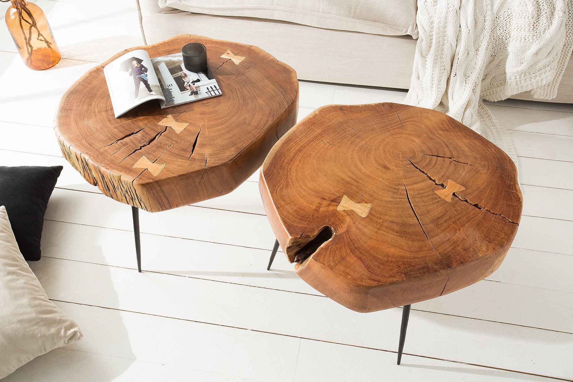 Coffee Table Goa 60cm Acacia Wood Natural Metal Legs