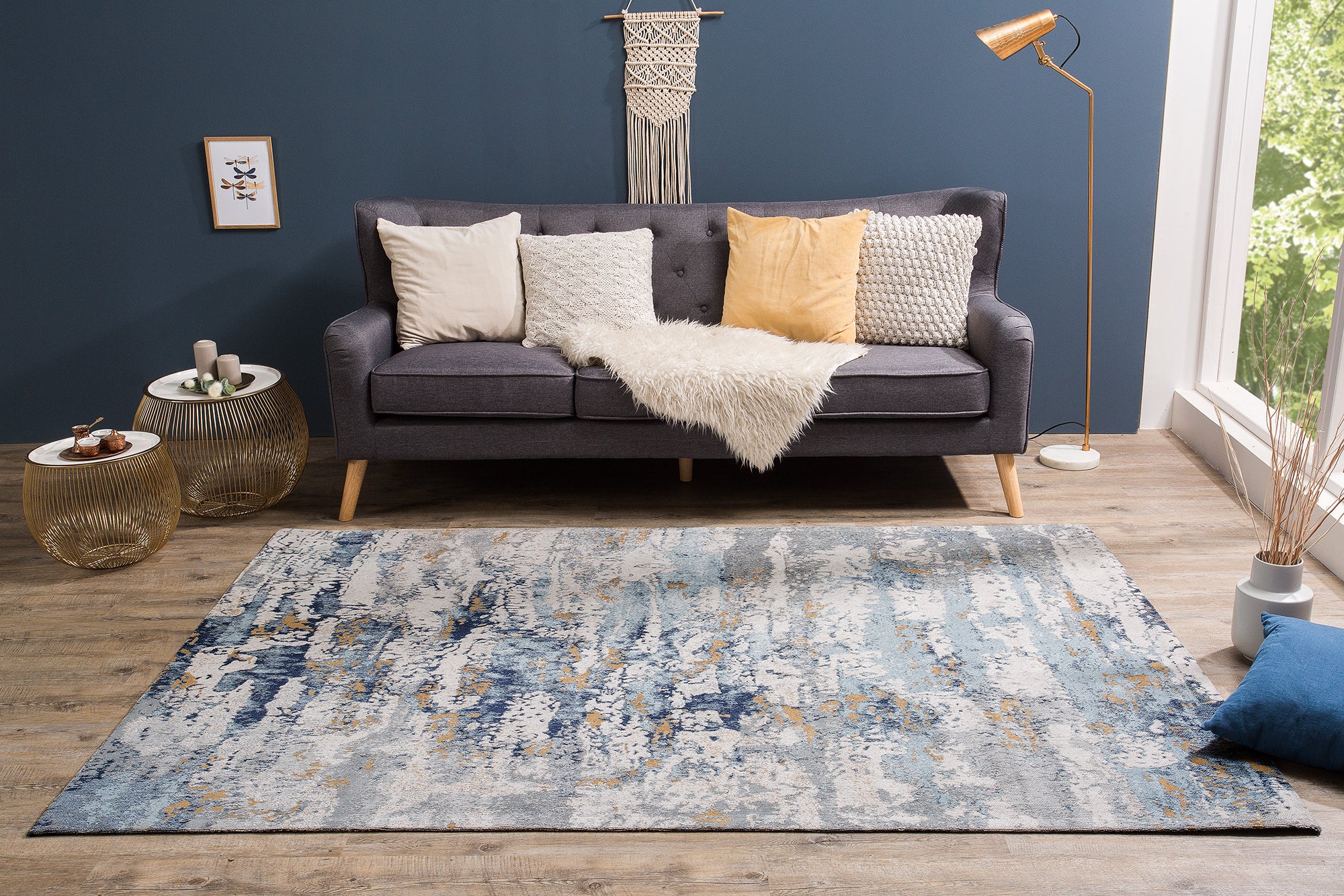 Rug Abstract 240x160cm Cotton Blue