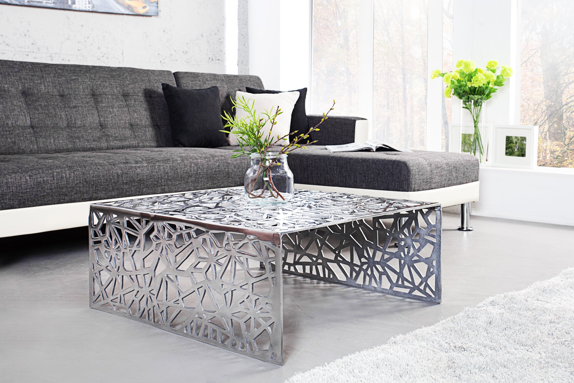 Coffee Table Abstract 60cm Silver