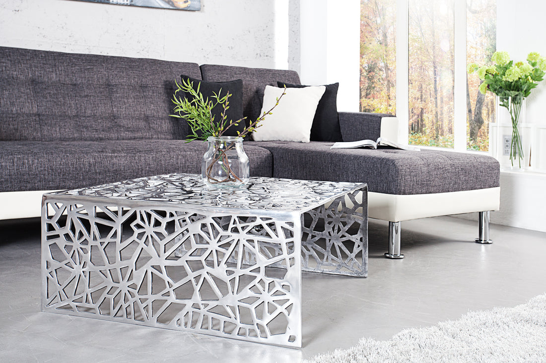 Coffee Table Abstract 60cm Metal Silver