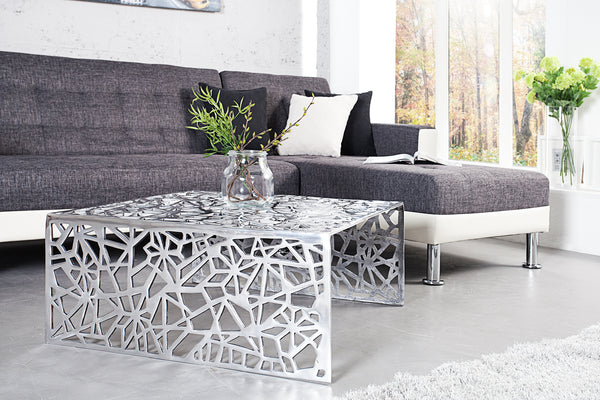 Coffee Table Abstract 60cm Metal Silver