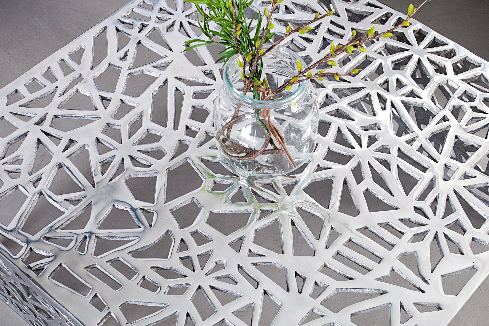 Coffee Table Abstract 60cm Metal Silver