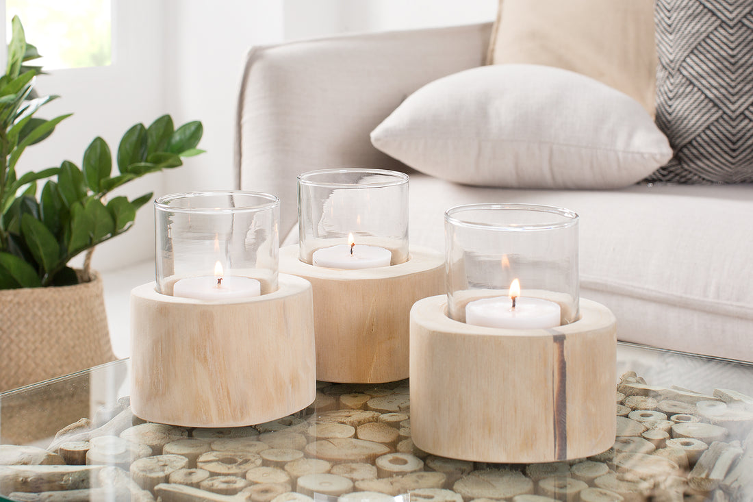 Candle Holder Limotion Set of 3 Teak Wood Natural