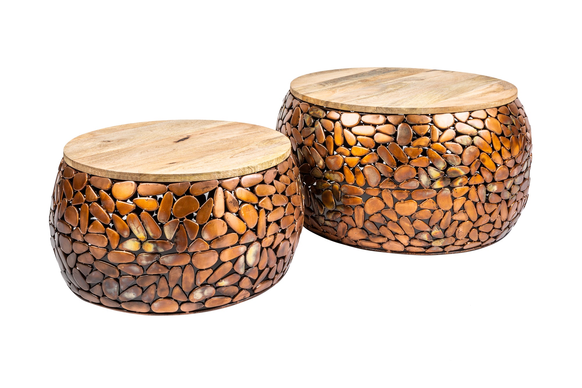 Set Of 2 Round Nesting Coffee Tables 53cm/65cm Stone Mosaic Metal Copper