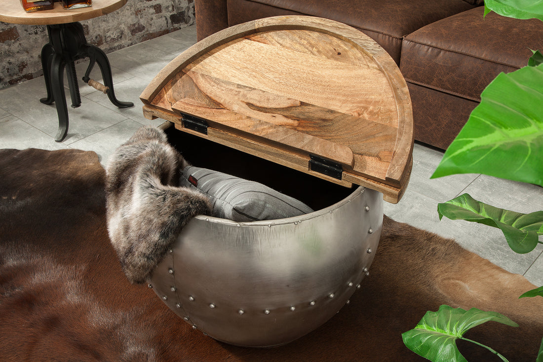 Round Coffee Table Drump Storage 68cm Mango Wood Natural