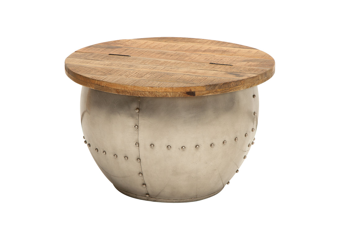 Round Coffee Table Drump Storage 68cm Mango Wood Natural