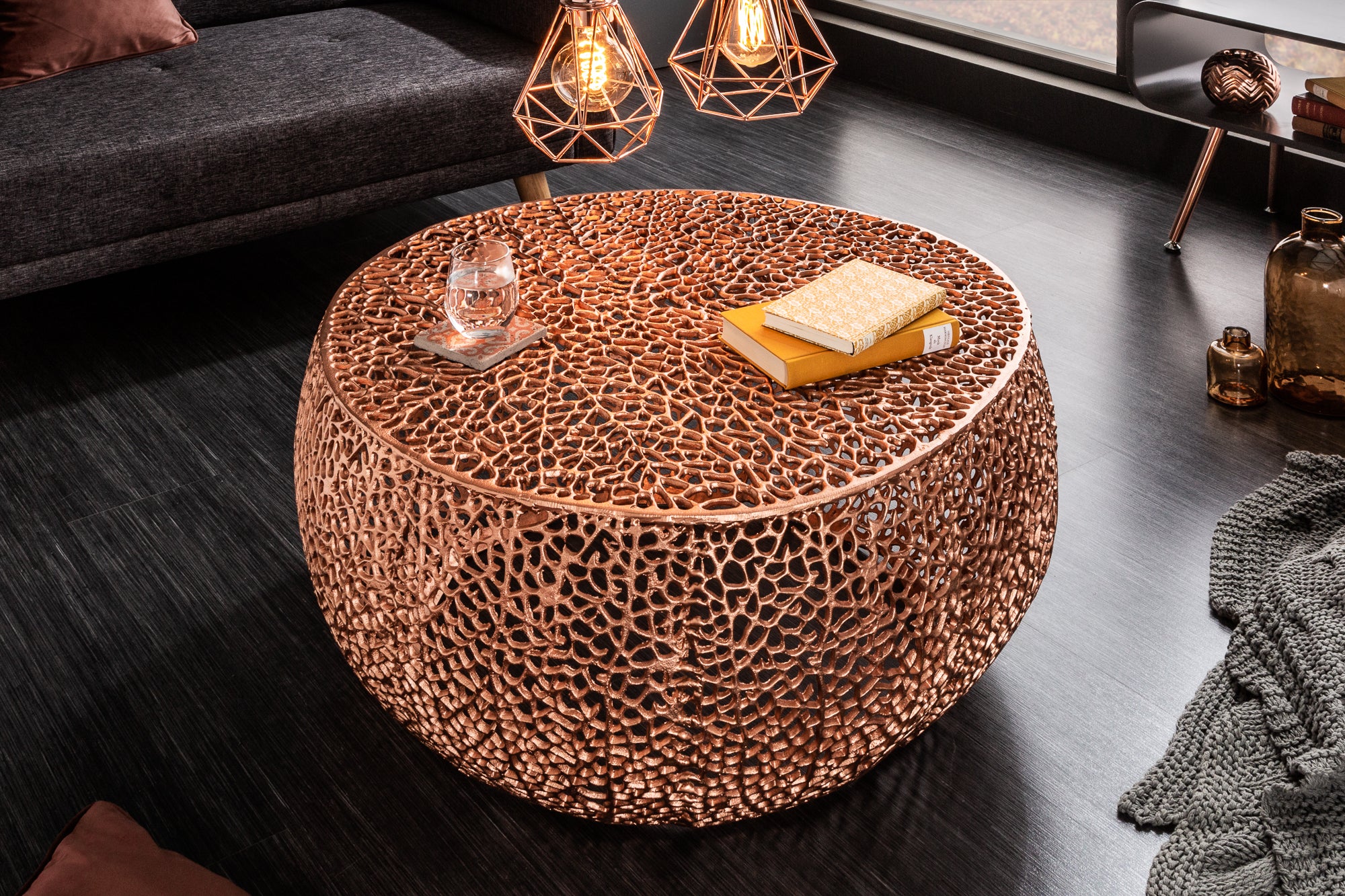 Round Coffee Table Ambrosia 80cm Metal Copper