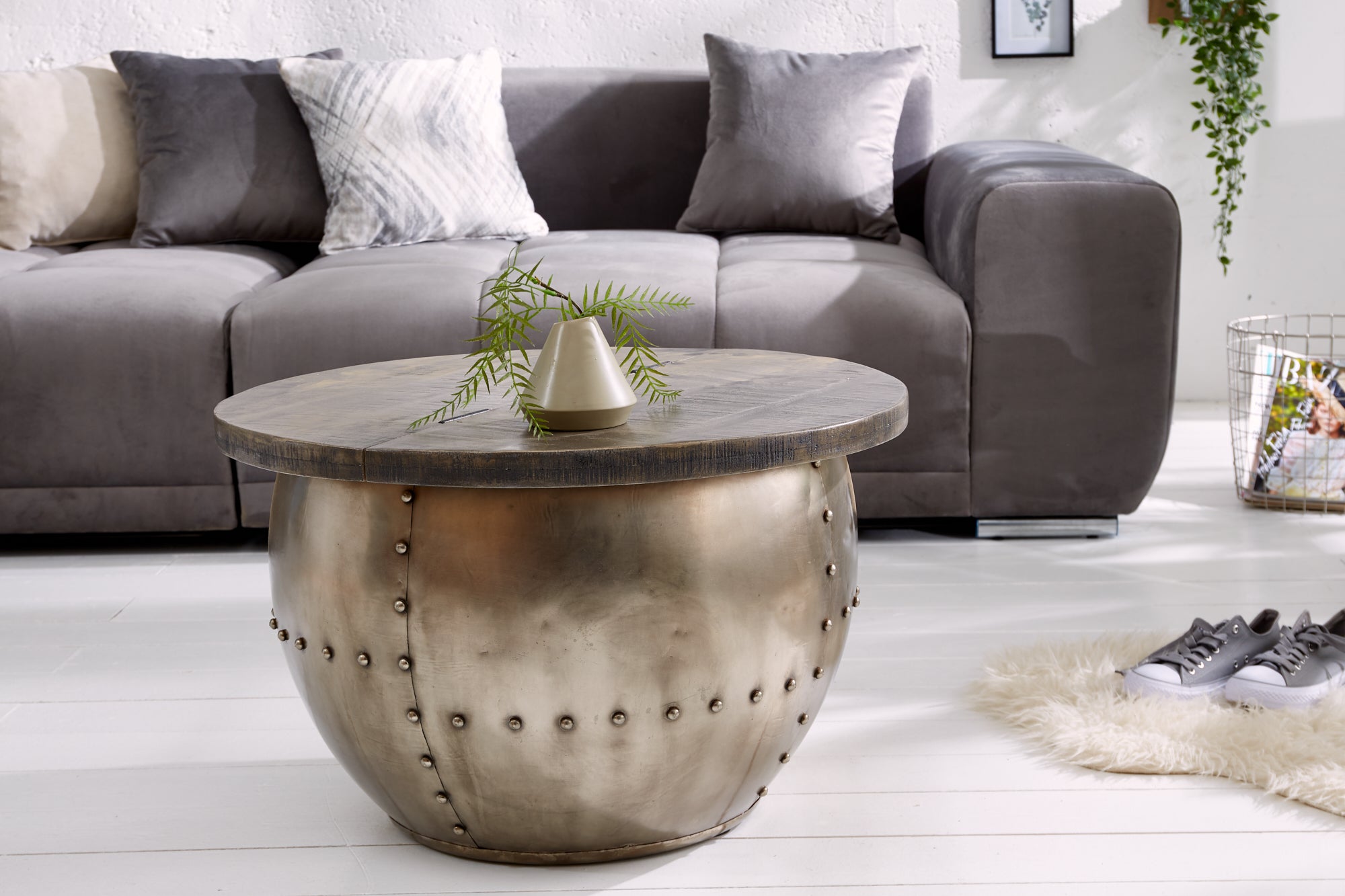 Coffee Table Drump Storage Mango Wood Grey