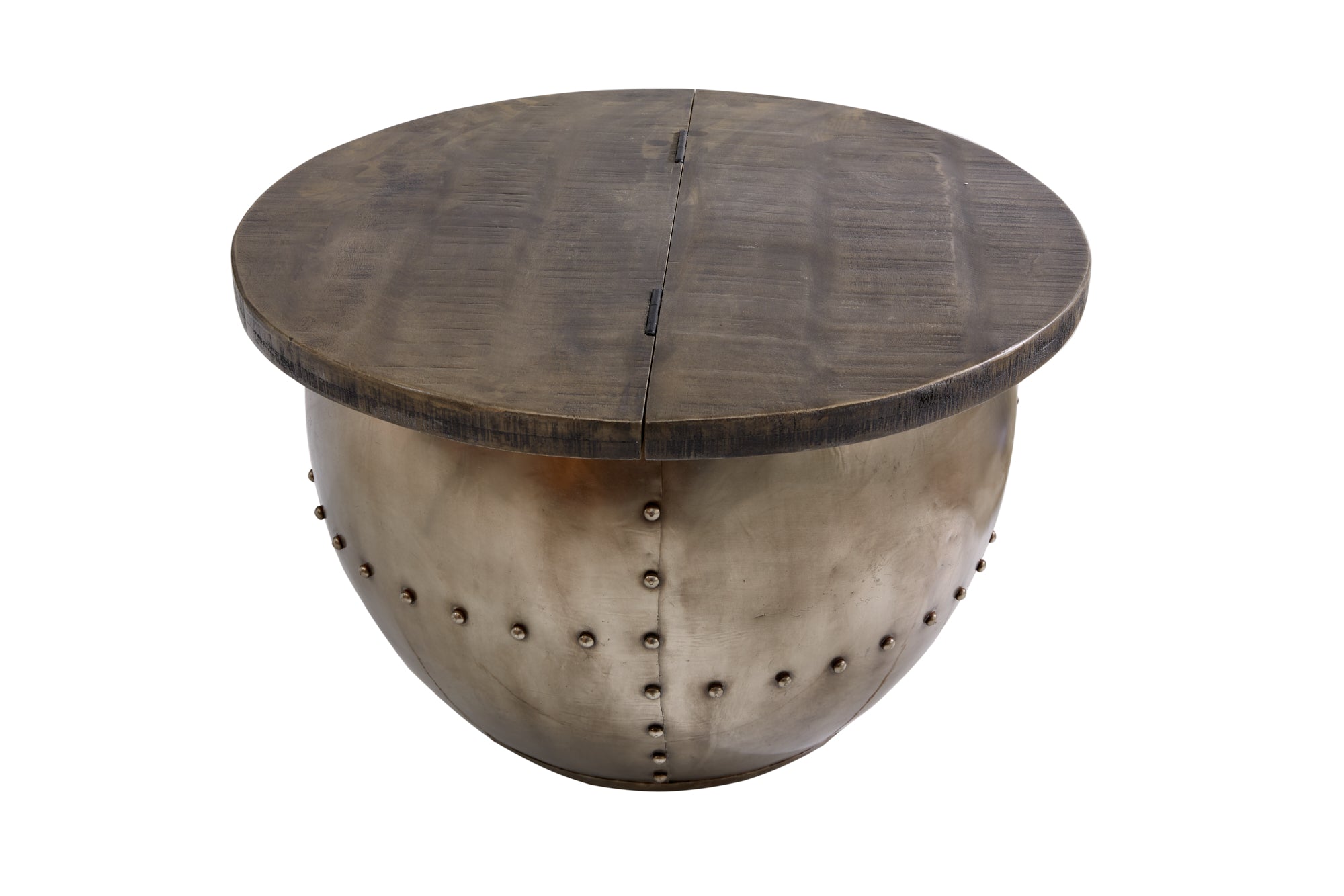 Round Coffee Table Drump Storage 68cm Mango Wood Grey