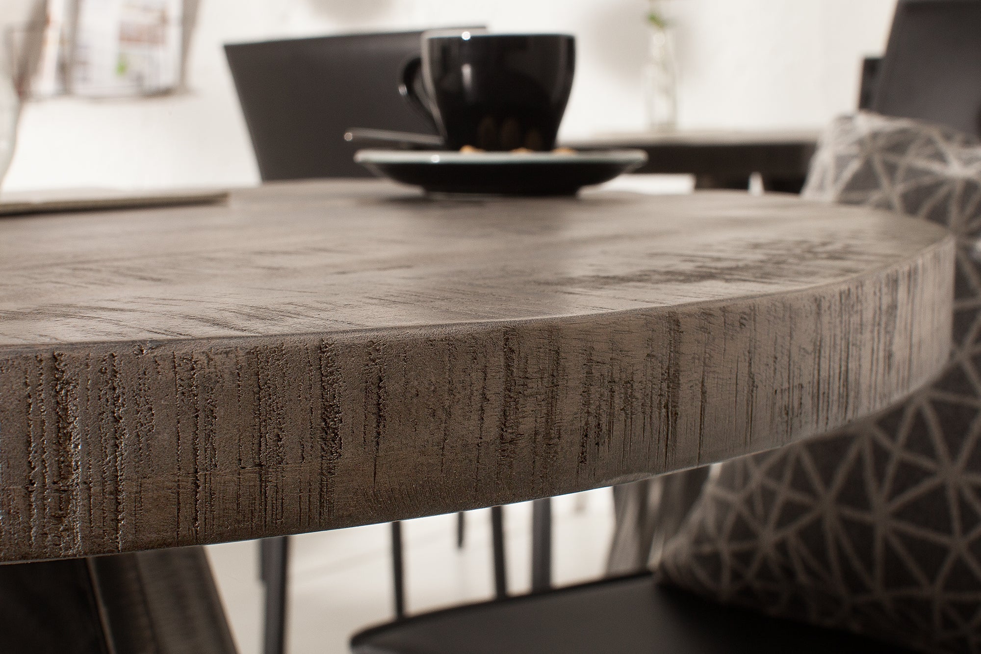 Round Dining Table Blacksmith 80cm Mango Wood Grey