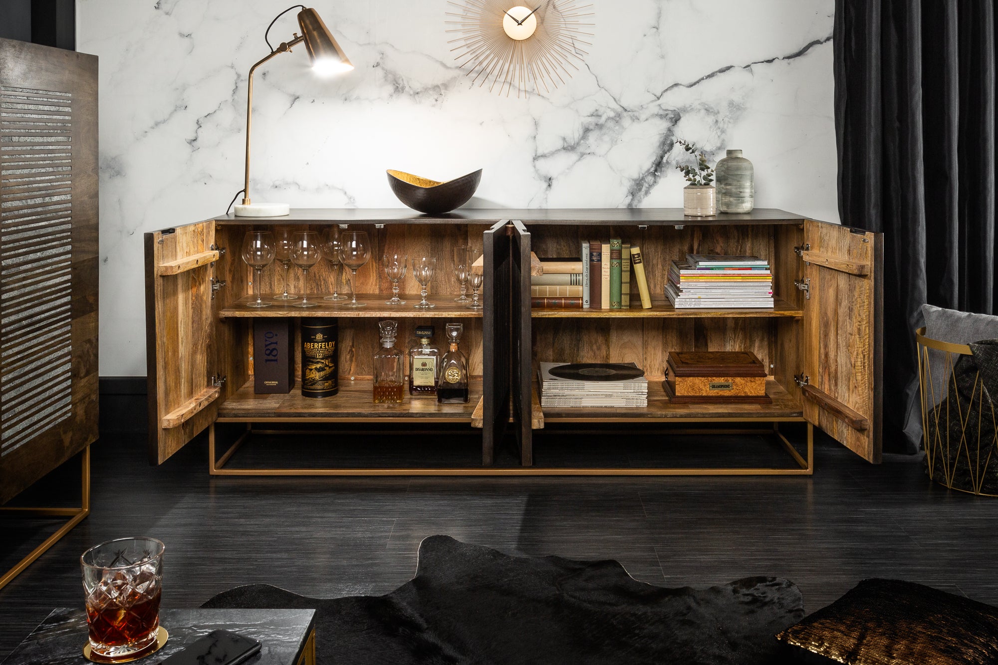 Sideboard Obsidian 177cm Mango Wood Brown Agate