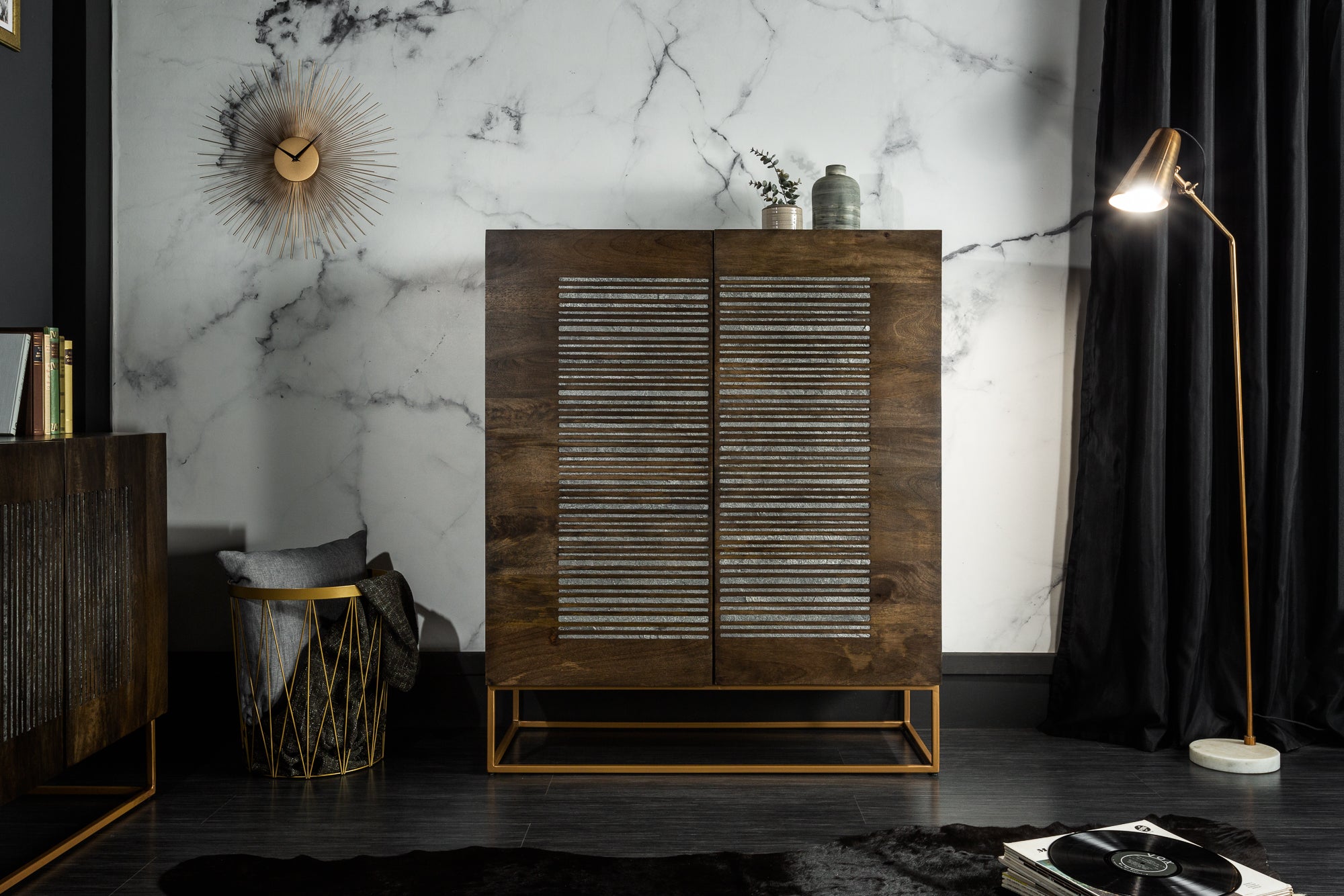 Cabinet Obsidian 121cm Mango Wood Brown & Agate