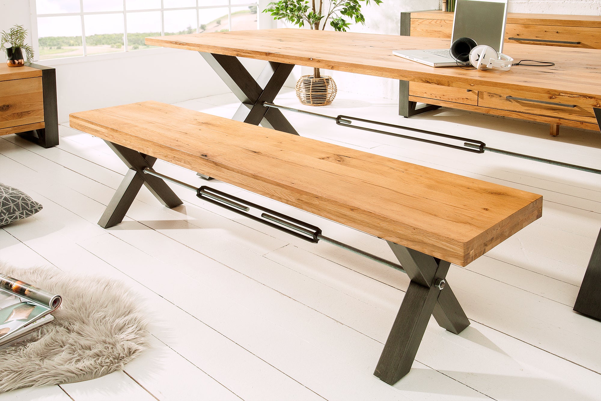 Bench Viking 180cm Wild Oak Wood Natural