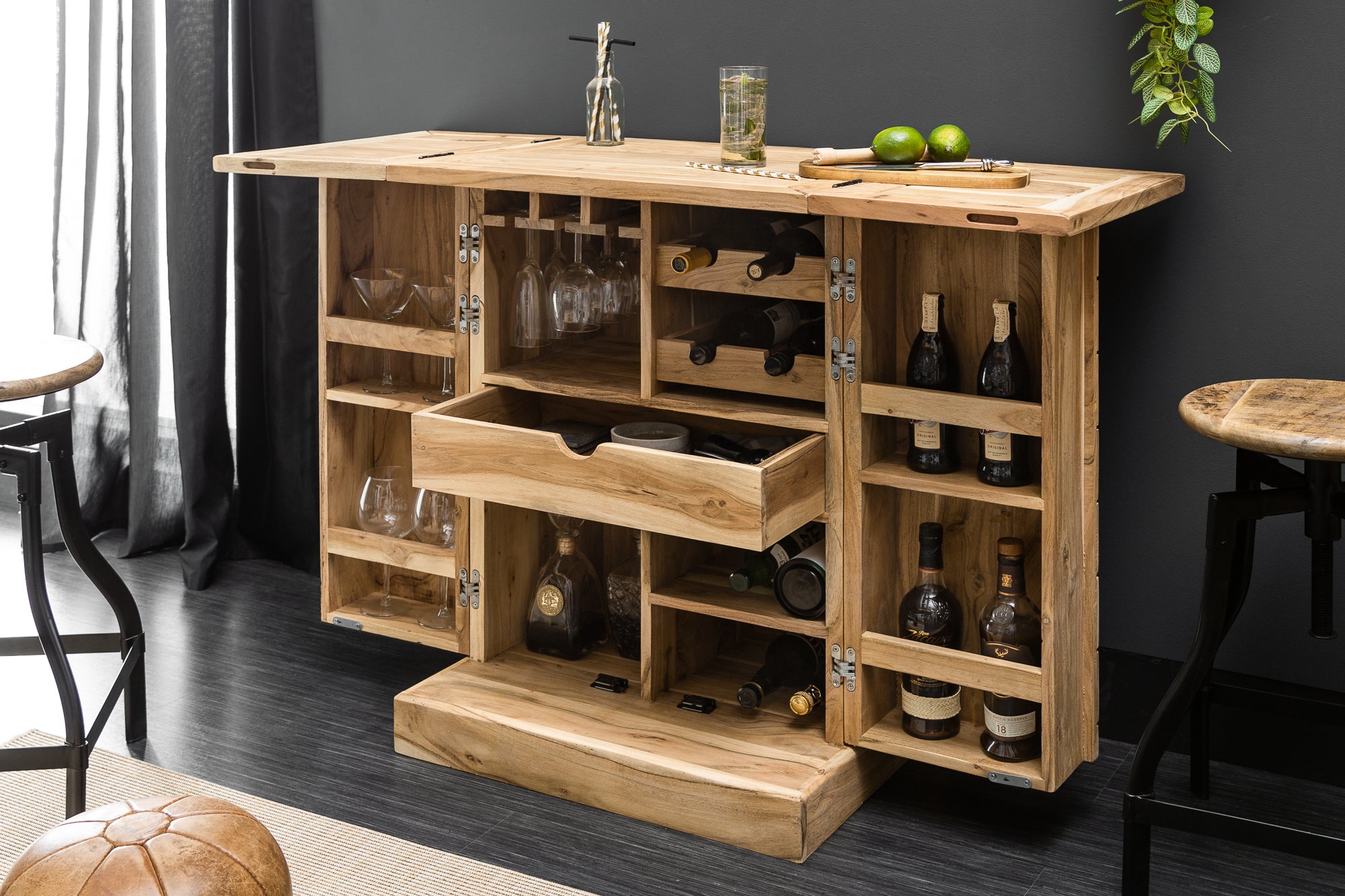 Bar Cabinet Mosaico 130cm Acacia Wood Natural