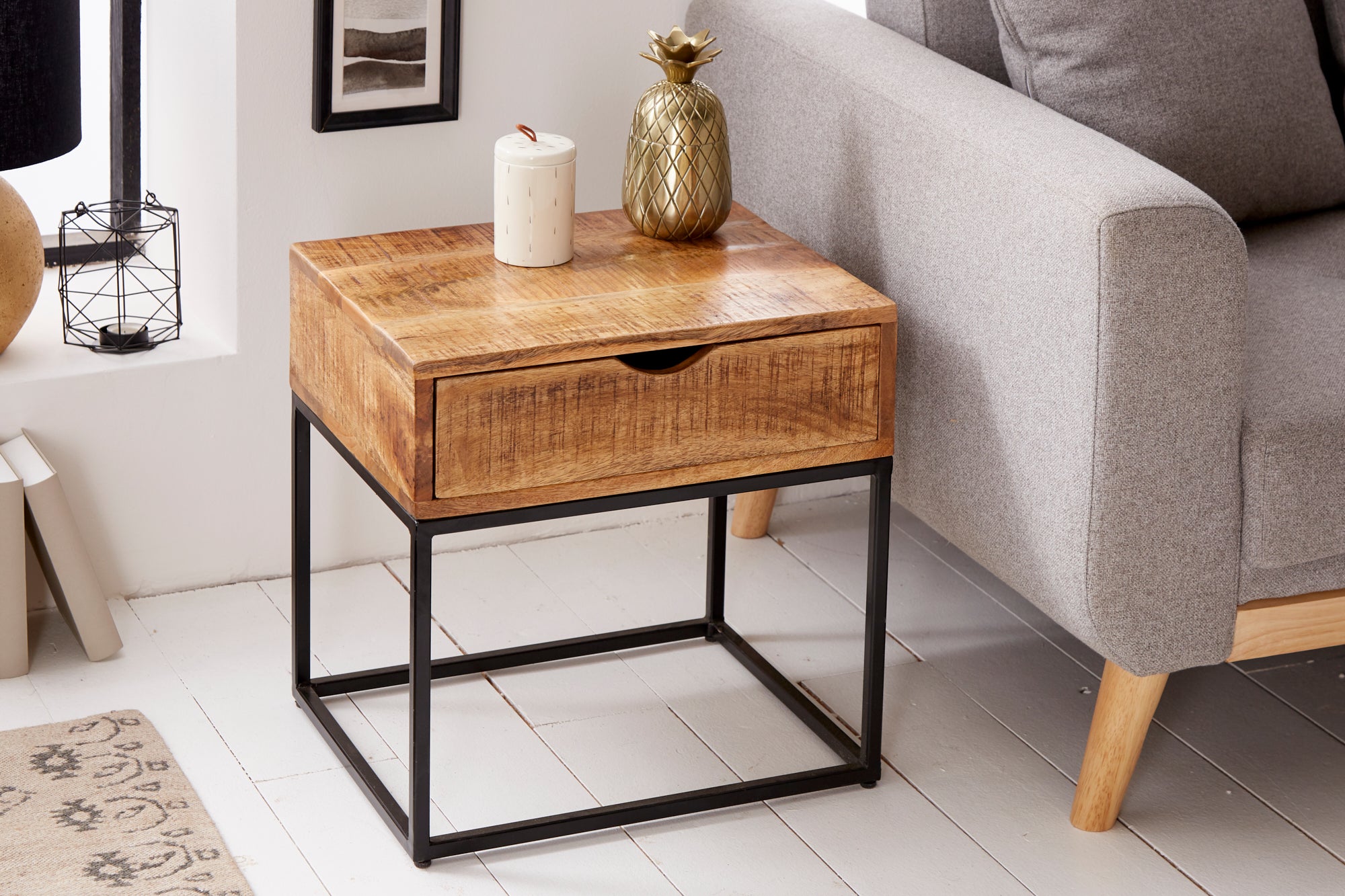 Bedside Table Blacksmith 45cm Mango Wood Natural