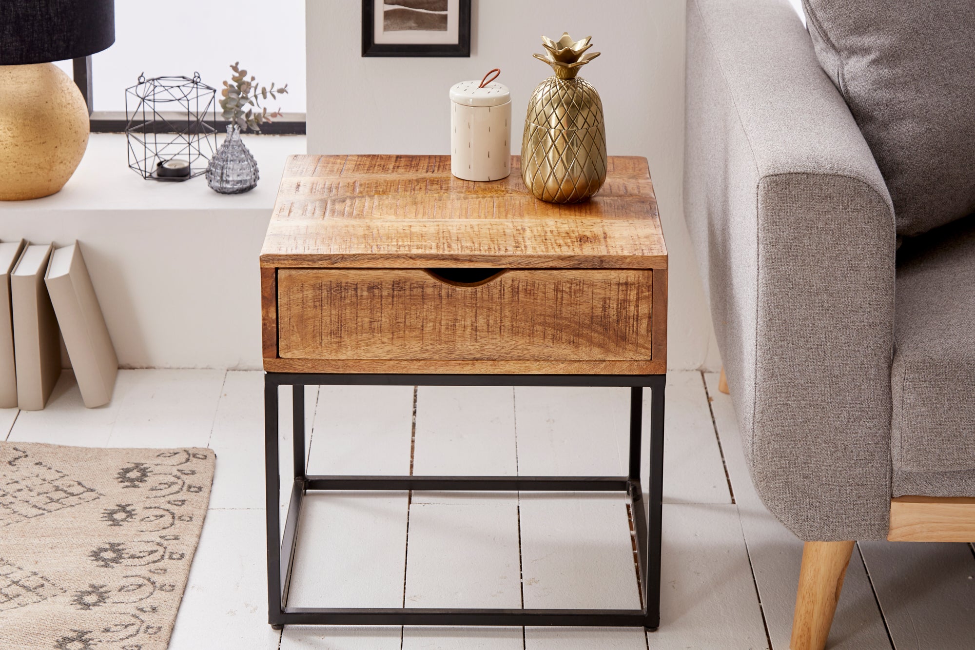 Bedside Table Blacksmith 45cm Mango Wood Natural