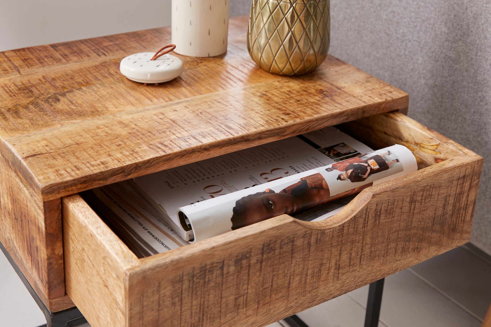 Bedside Table Blacksmith 45cm Mango Wood Natural