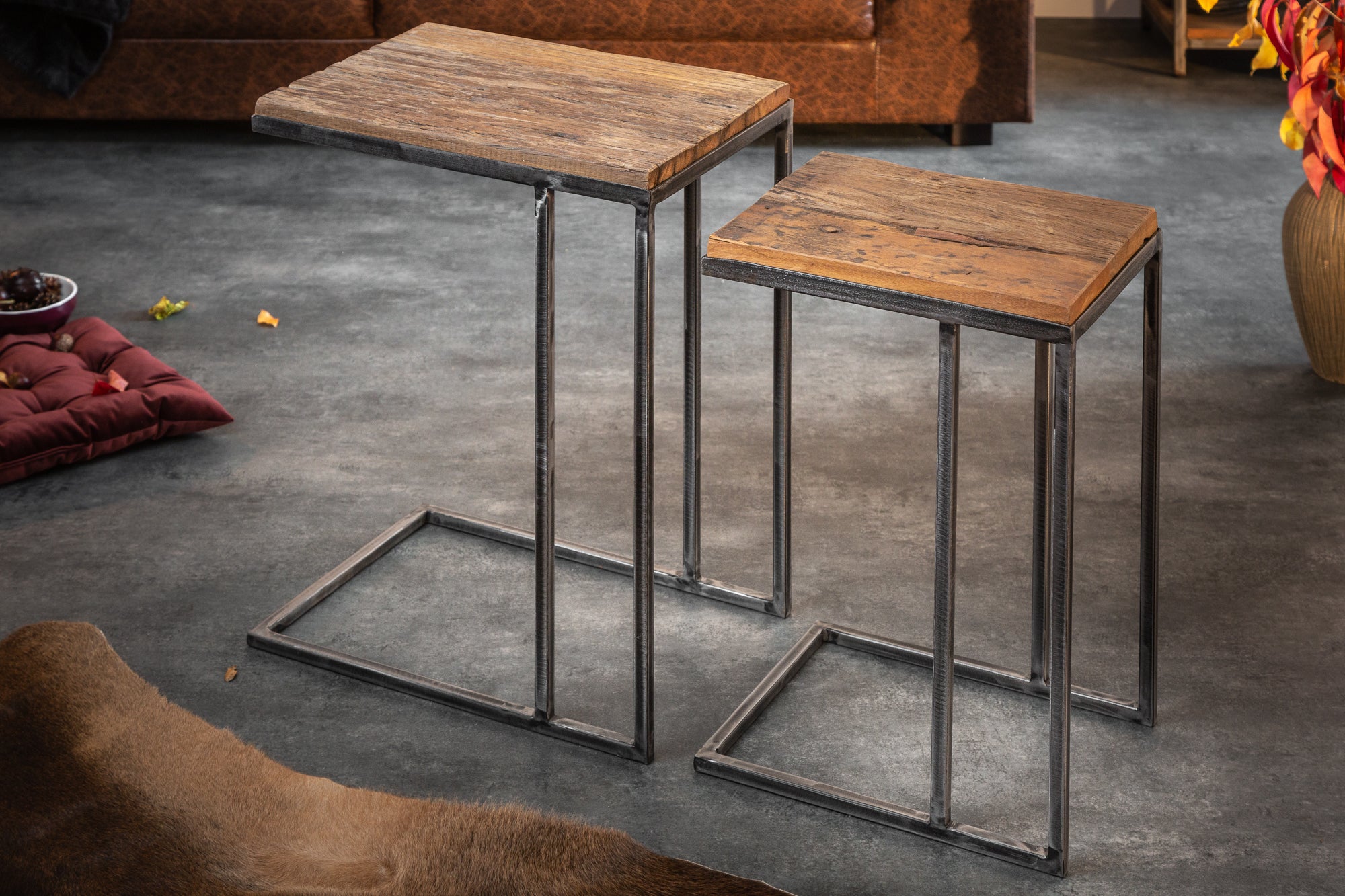 Side Table Barracuda Set of 2 Recycled Wood Brown