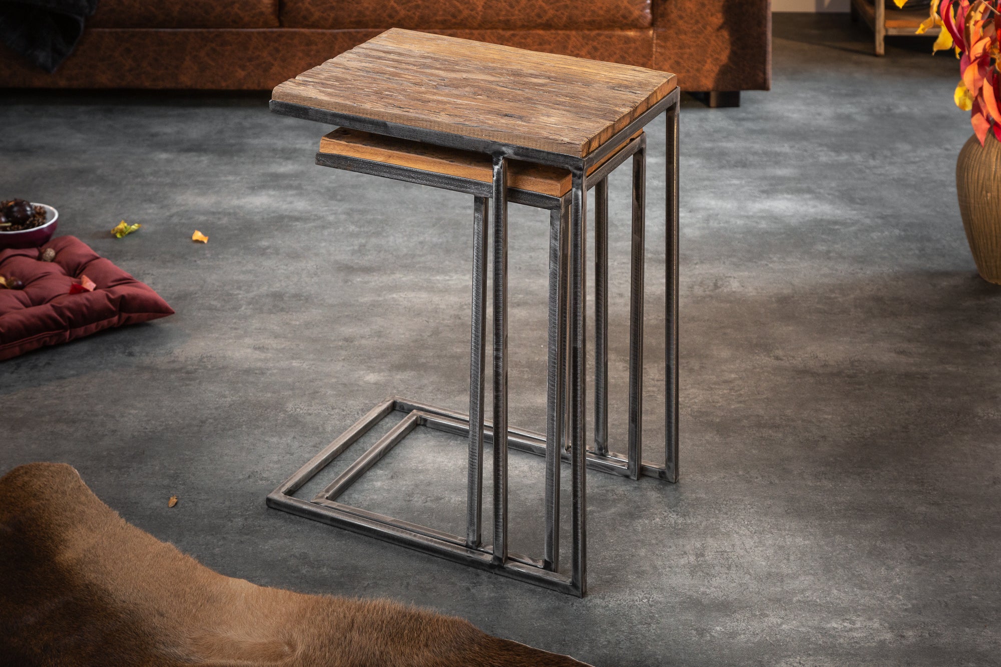 Set Of 2 Side Tables Barracuda 53cm/60cm Recycled Wood Brown