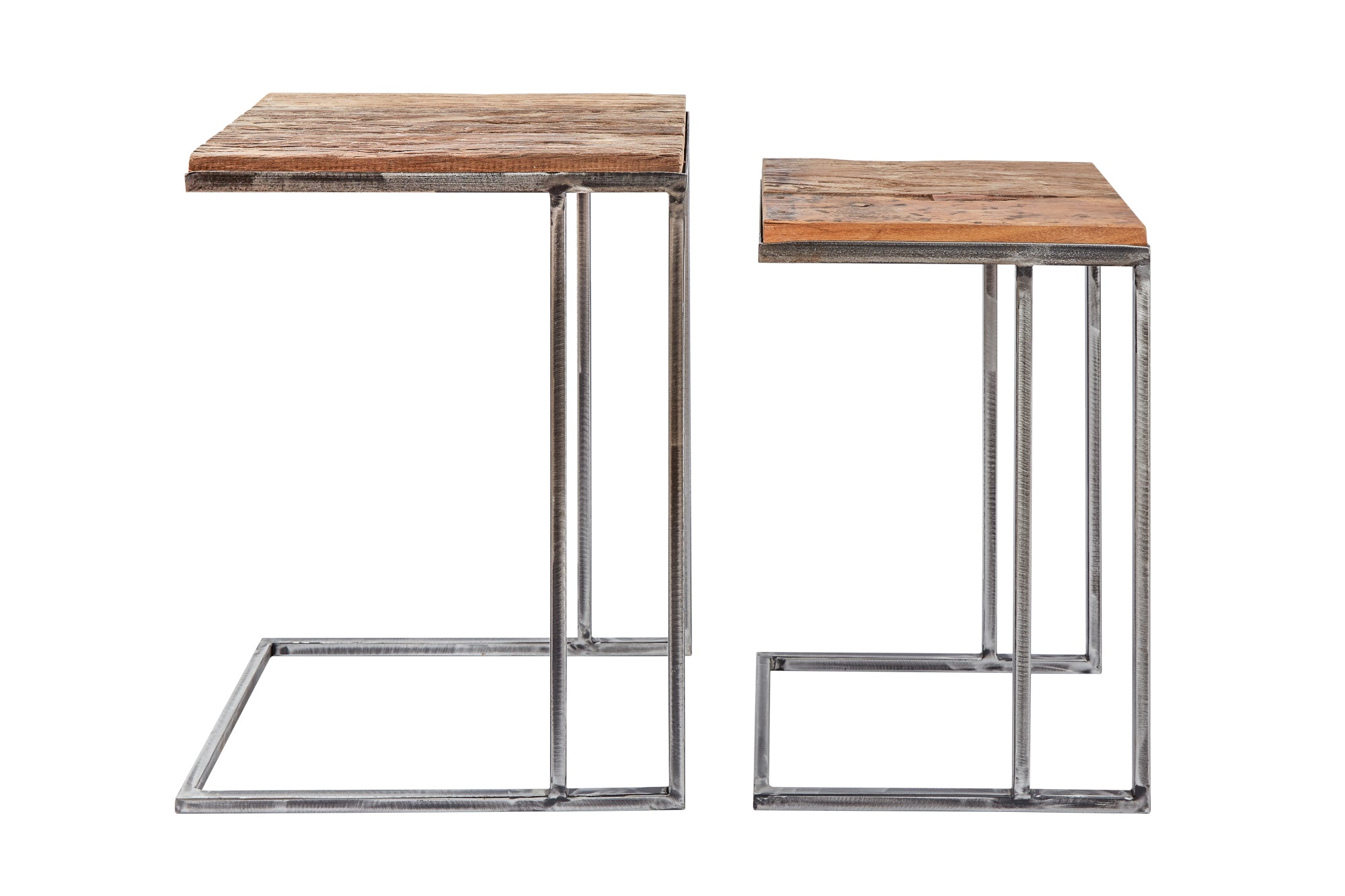 Set Of 2 Side Tables Barracuda 53cm/60cm Recycled Wood Brown