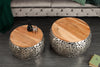 Set Of 2 Nesting Coffe Tables Stone Mosaic 55cm/65cm Metal Silver