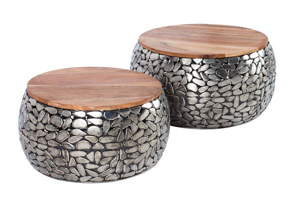 Coffee Table Stone Mosaic Set of 2 Silver