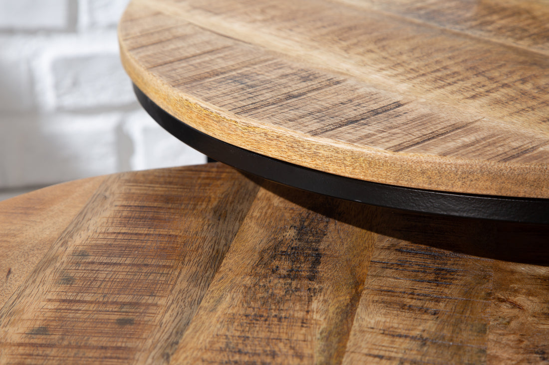 Set Of Two Round Side Tables Elements 38cm/45cm Mango Wood Natural
