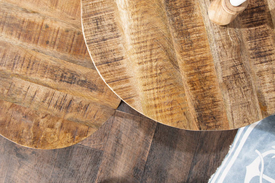 Set Of Two Round Side Tables Elements 38cm/45cm Mango Wood Natural