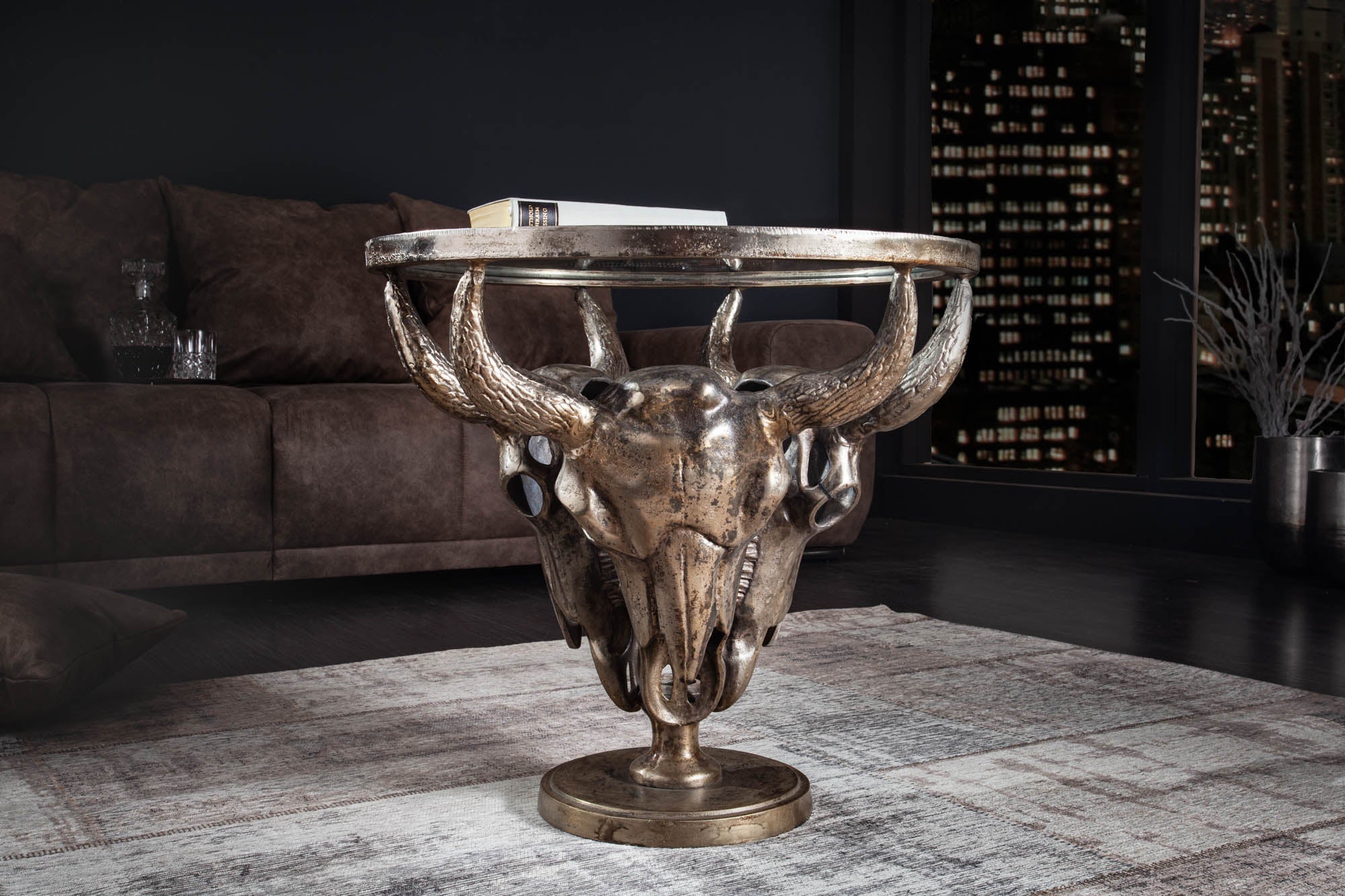Round Side Table Matador 53cm Metal Bronze Glass