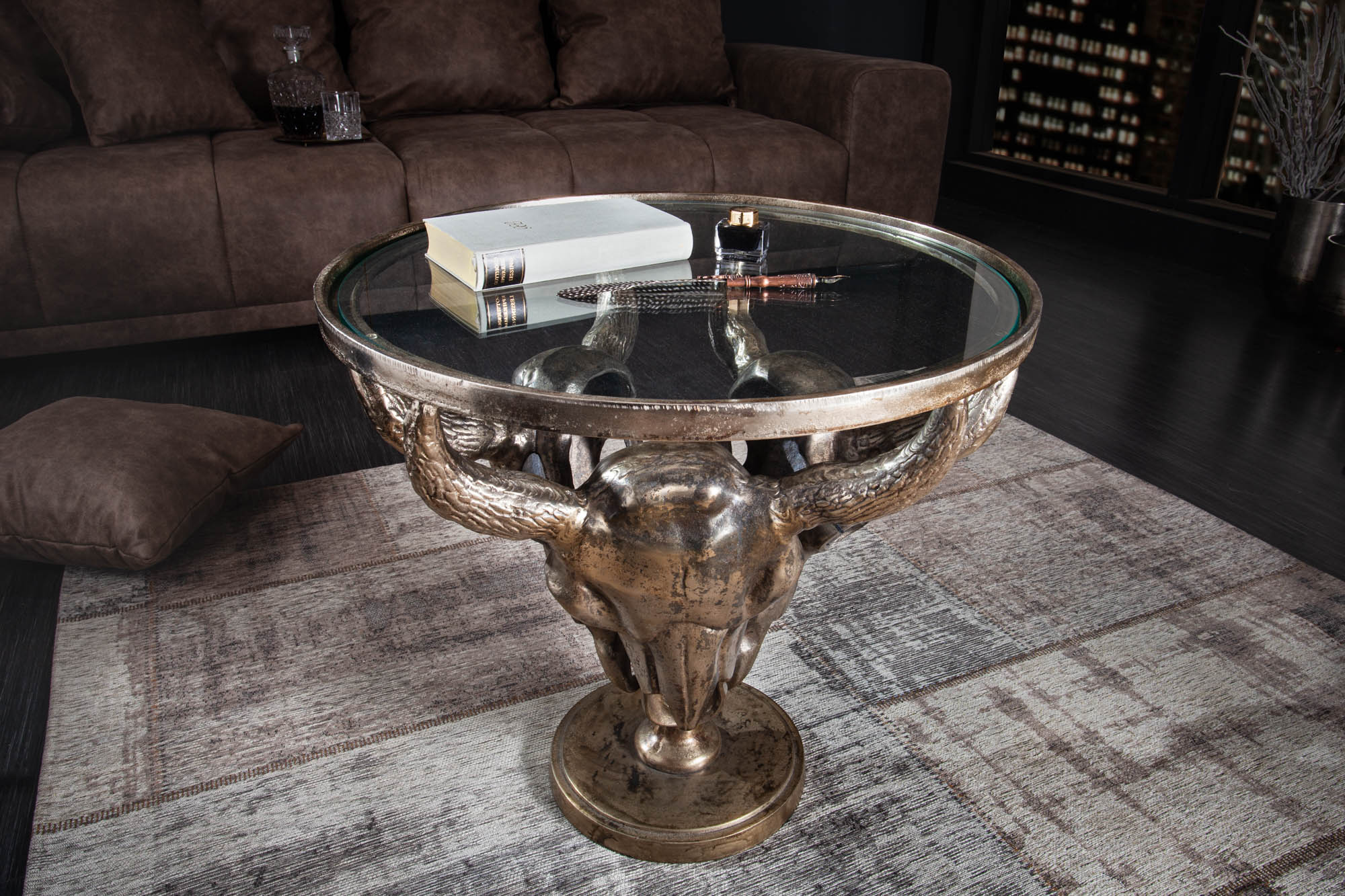 Round Side Table Matador 53cm Metal Bronze Glass