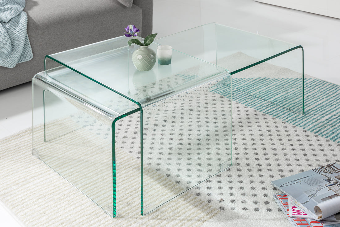 Nesting Coffee Table Quartz Set of 2 Glass