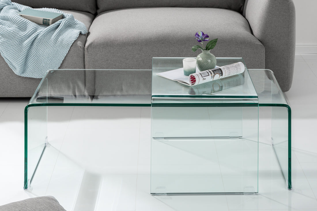 Set Of Two Nesting Coffee Tables Quartz 60cm/100cm Glass