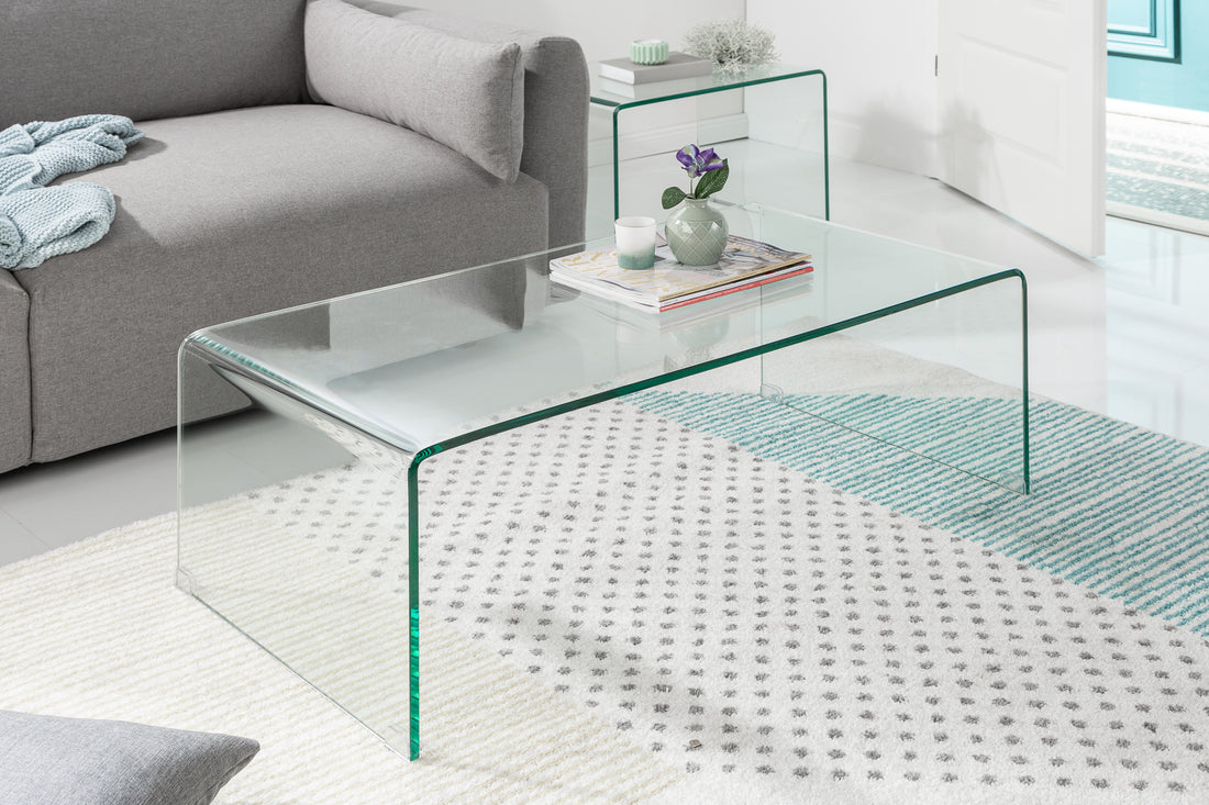Set Of Two Nesting Coffee Tables Quartz 60cm/100cm Glass