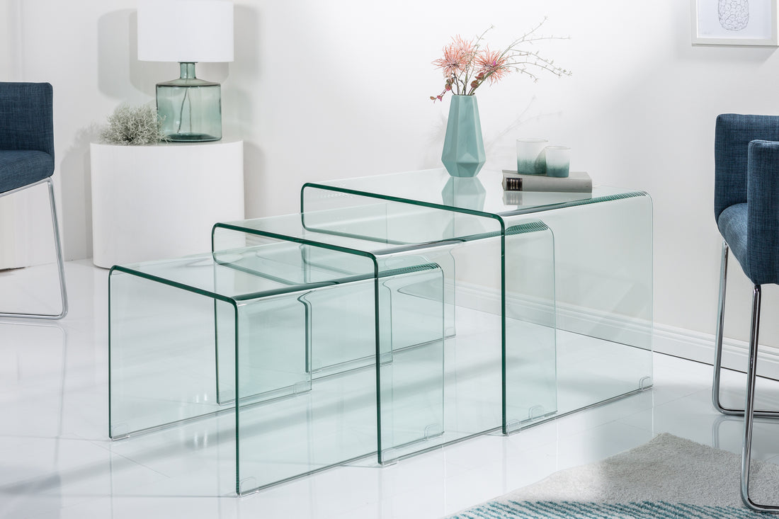 Nesting Coffee Table Quartz Set of 3 Glass