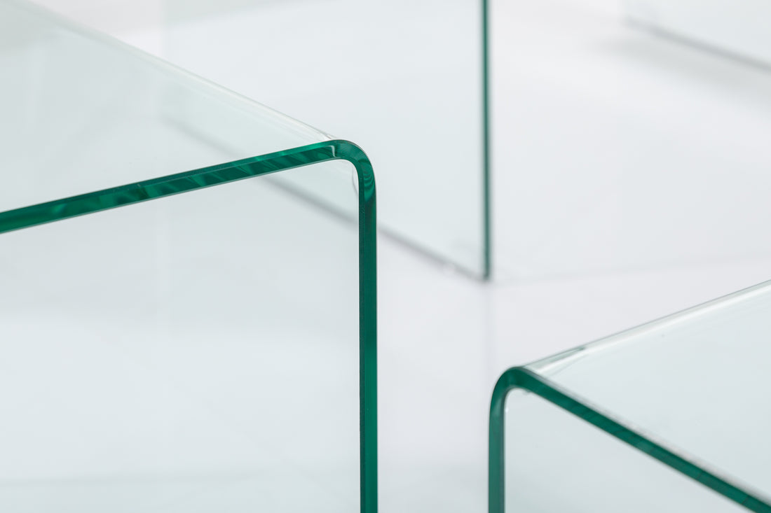 Set Of Three Nesting Coffee Tables Quartz 40cm/50cm/60cm Glass