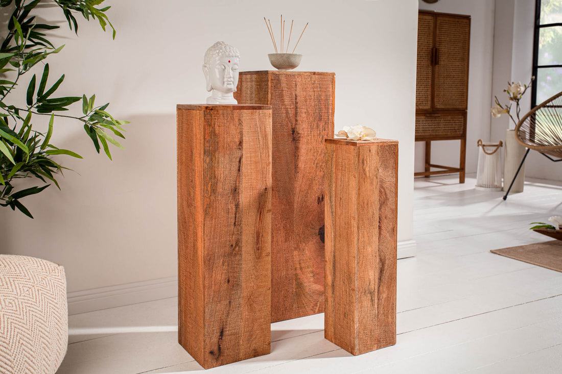 Pillar Makassar Mango Wood Natural - Set of 3
