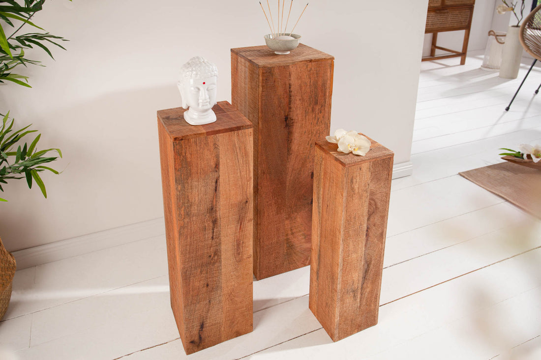 Set Of Three Pillars Makassar 60cm/70cm/80cm Mango Wood Natural