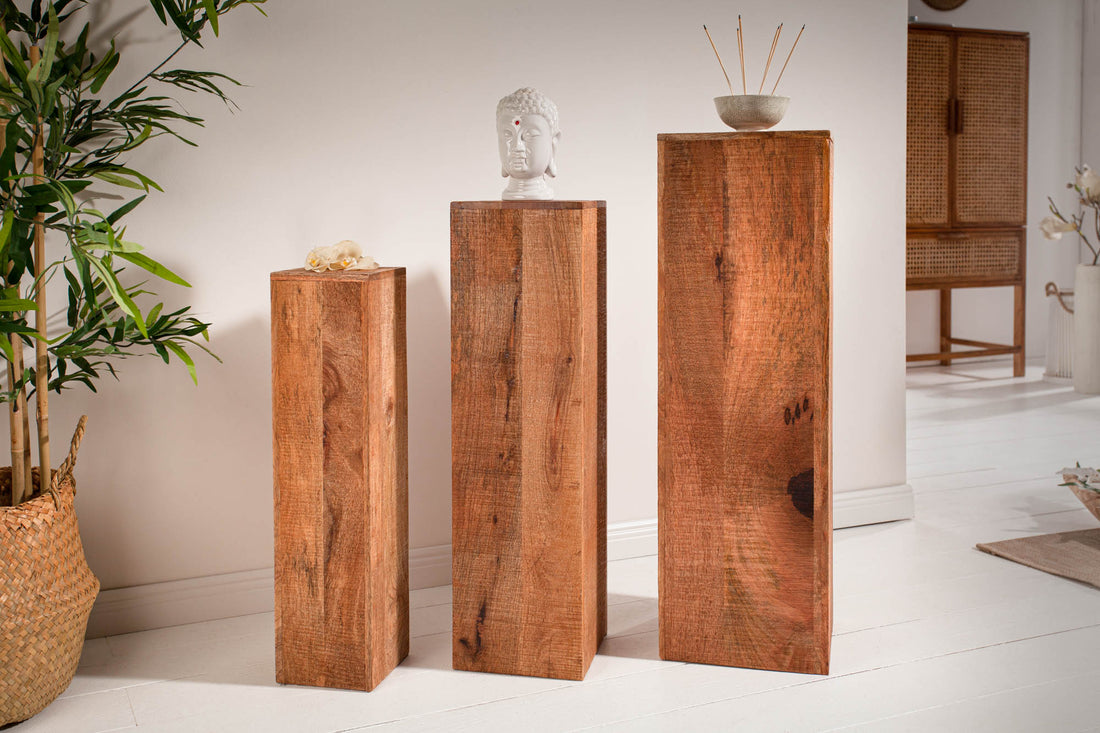Set Of Three Pillars Makassar 60cm/70cm/80cm Mango Wood Natural