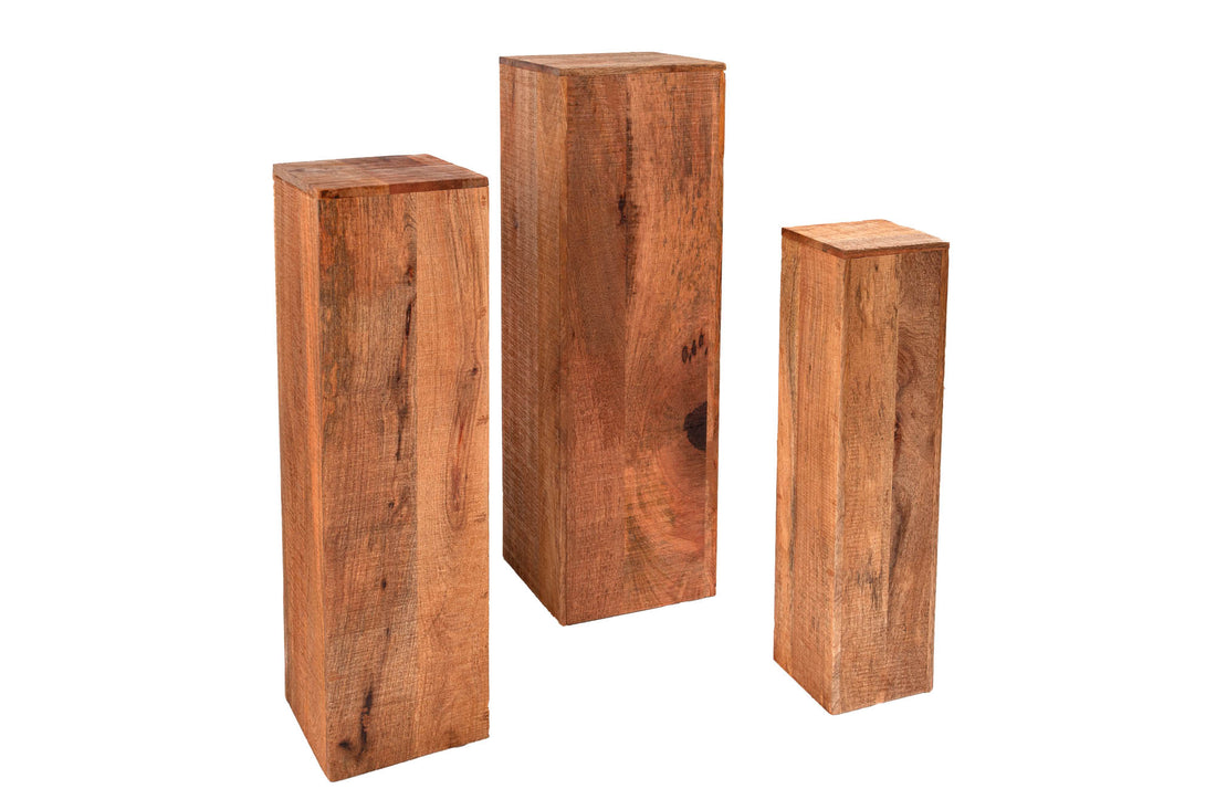 Set Of Three Pillars Makassar 60cm/70cm/80cm Mango Wood Natural
