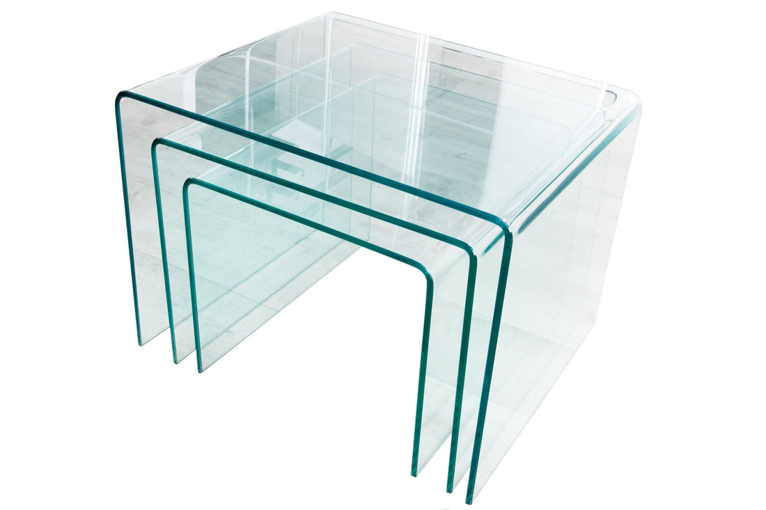 Set Of Three Nesting Coffee Tables Quartz 40cm/50cm/60cm Glass