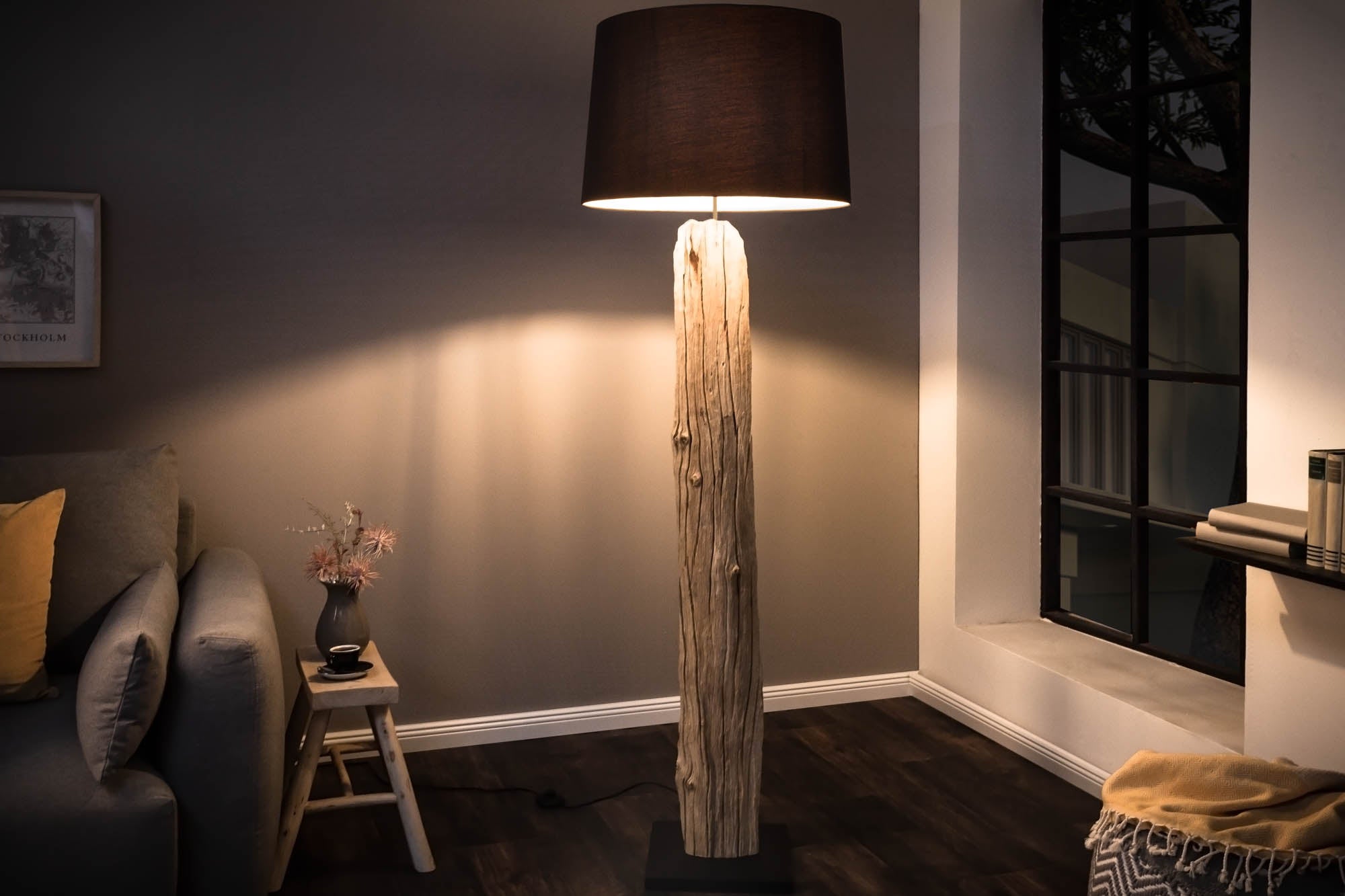 Floor Lamp Rousilique Driftwood 175cm Black