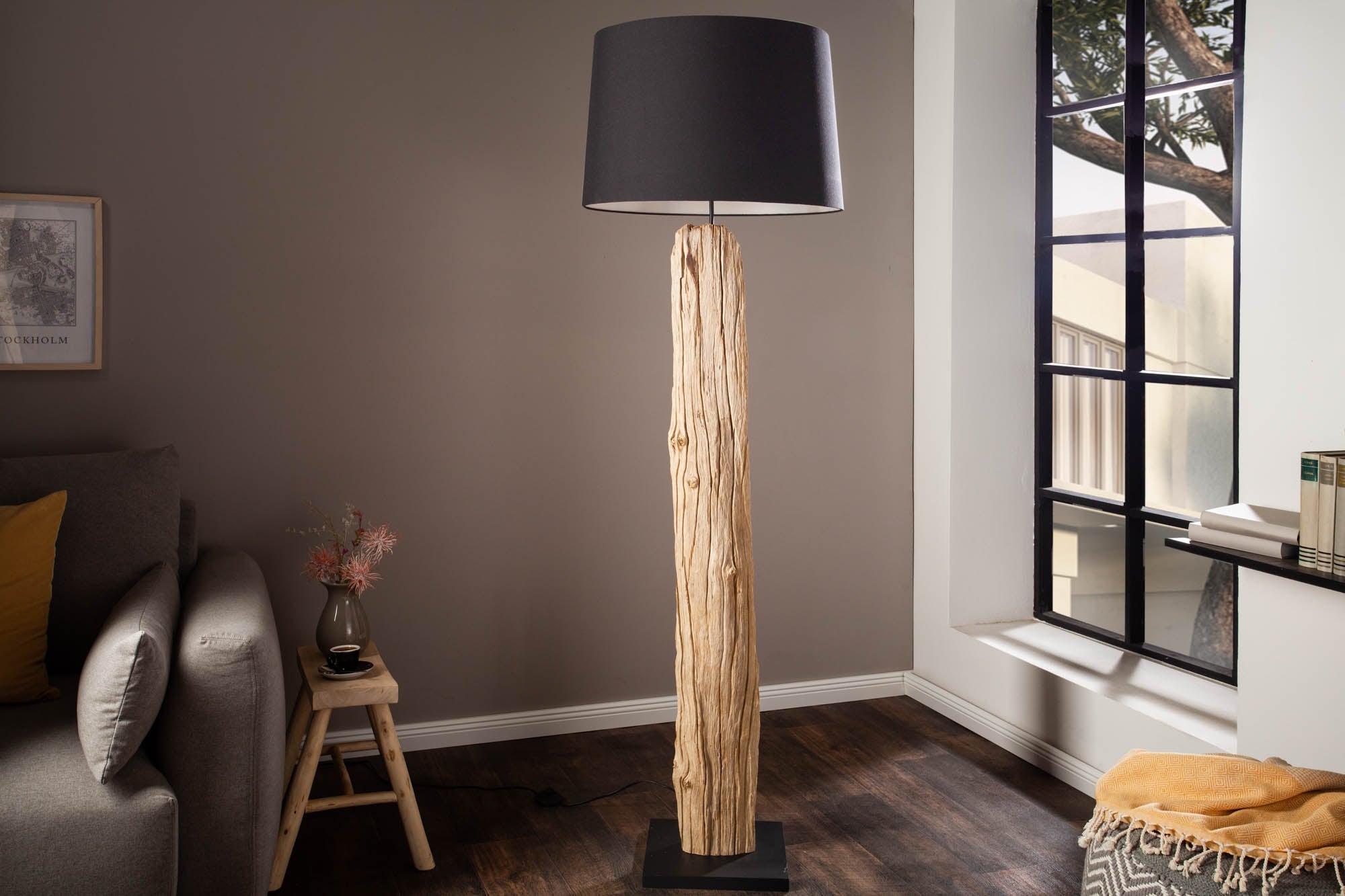 Floor Lamp Rousilique Driftwood 175cm Black