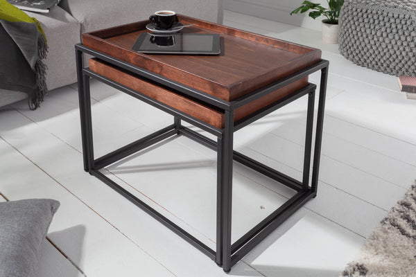 Set Of 2 Nesting Coffee Tables Elements 55cm/60cm Mocha Beech With Tray