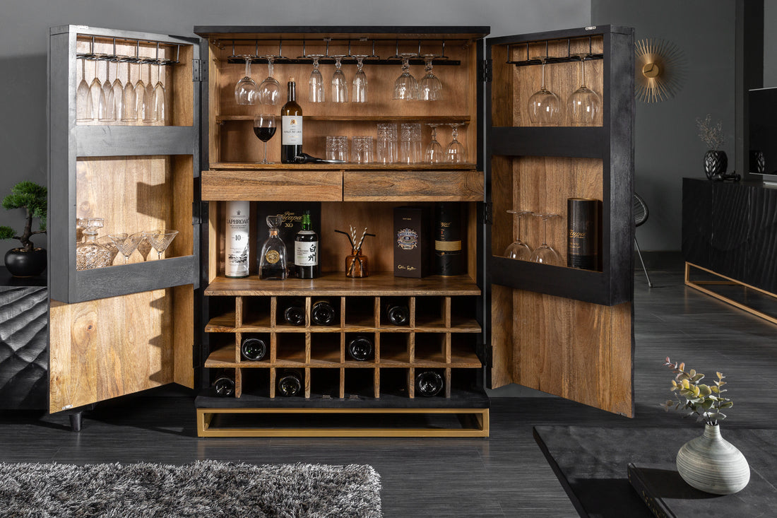 Bar Cabinet Fossil 141cm Mango Wood Black