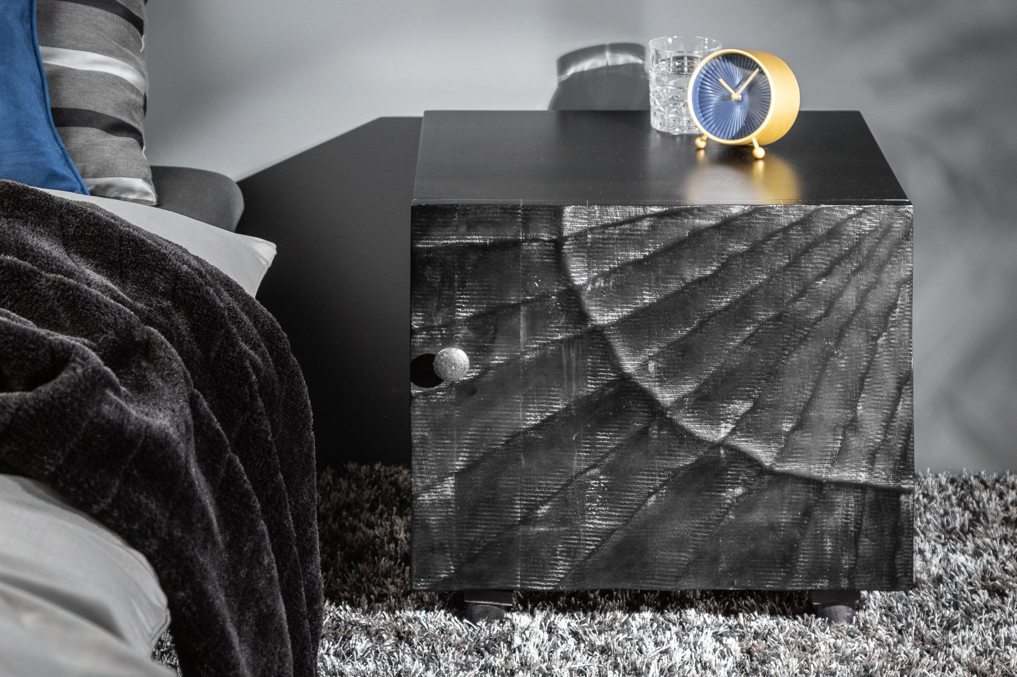 Bedside Table Fossil 50cm Mango Wood Black