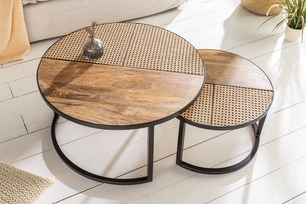 Nesting Coffee Table Vienna Round Set of 2 Mango Wood Natural