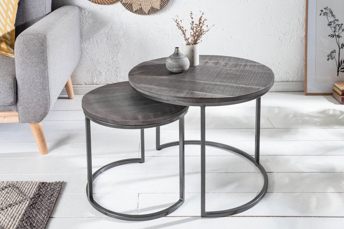 Side Table Elements Set of 2 Mango Wood Grey