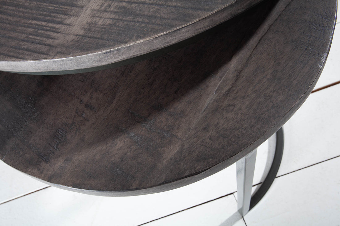 Set Of Two Round Side Tables Elements 38cm/45cm Mango Wood Grey