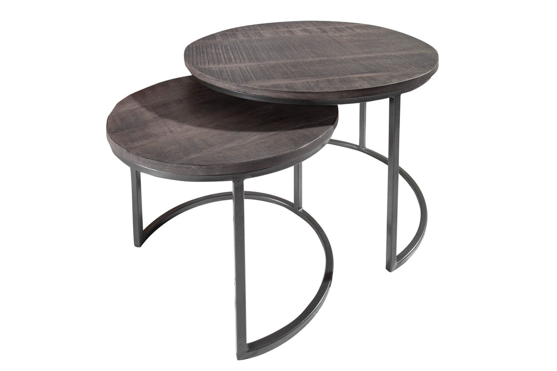 Set Of Two Round Side Tables Elements 38cm/45cm Mango Wood Grey