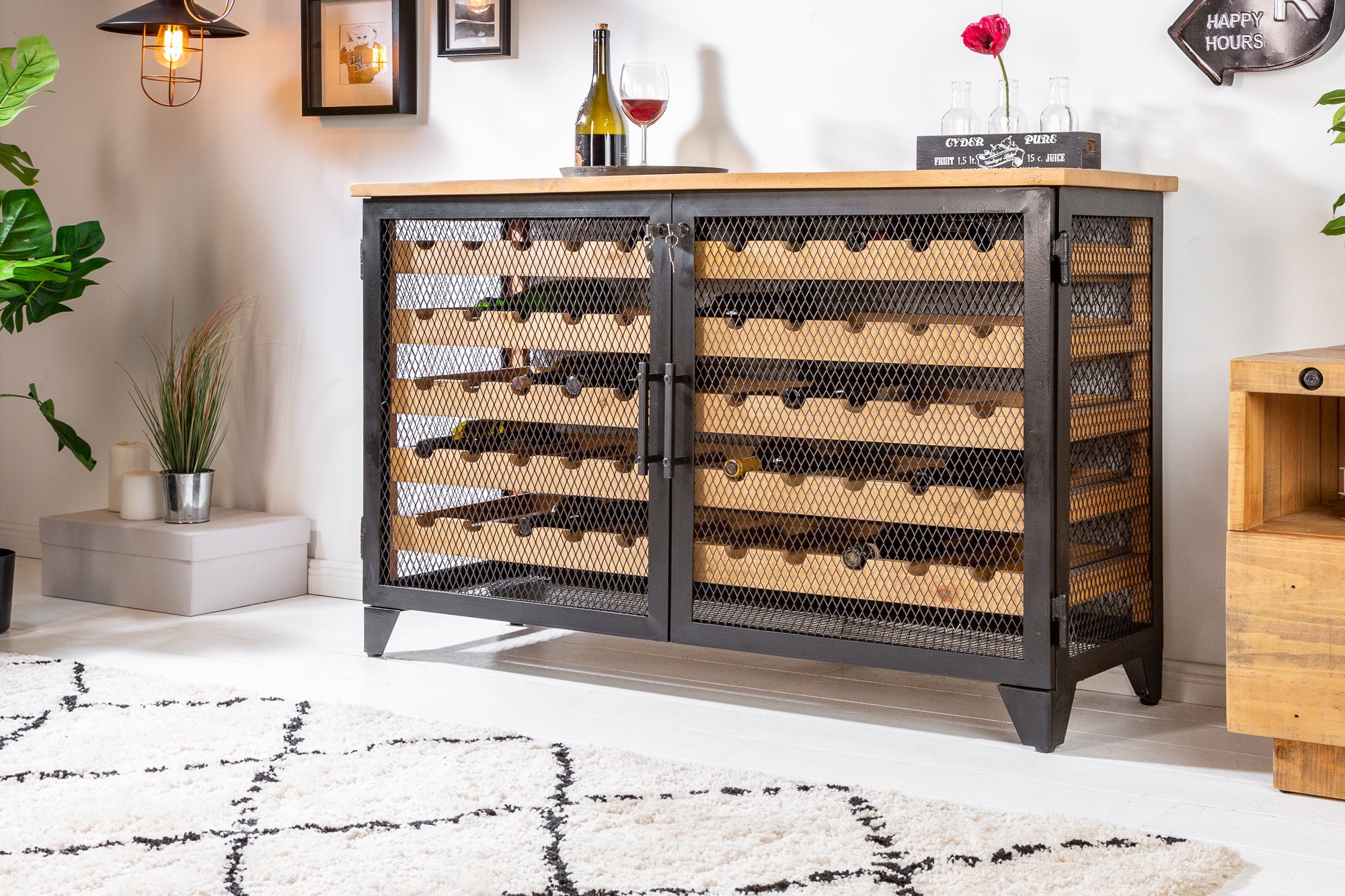 Wine Cabinet Connoisseur 127 cm Pine Wood Natural